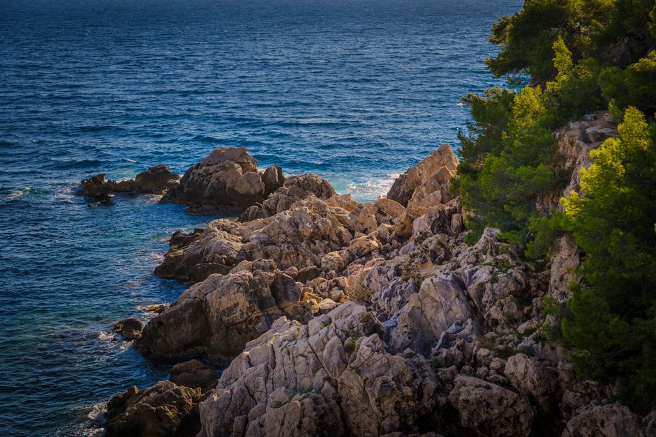 Beautiful rocky coastline with clear blue Mediterranean Sea near Provence, France.